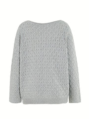 Women's Casual Sweater Solid Jacquard Long Sleeve Round Neck Jumper