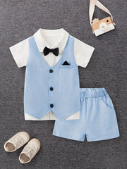 Baby Gentleman Style Cotton Suit Set Bow Tie Shirt & Shorts