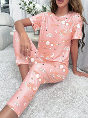 Rainbow Print Pajama Set Short Sleeve Top & Lounge Pants