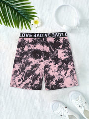 Tie Dye Print Letters Waistband Bike Shorts For Casual Sports
