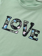 2pcs Toddler Girls LOVE And Floral T Shirt Top & Leggings Set