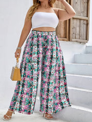 Plaid & Floral Wide Leg Pants