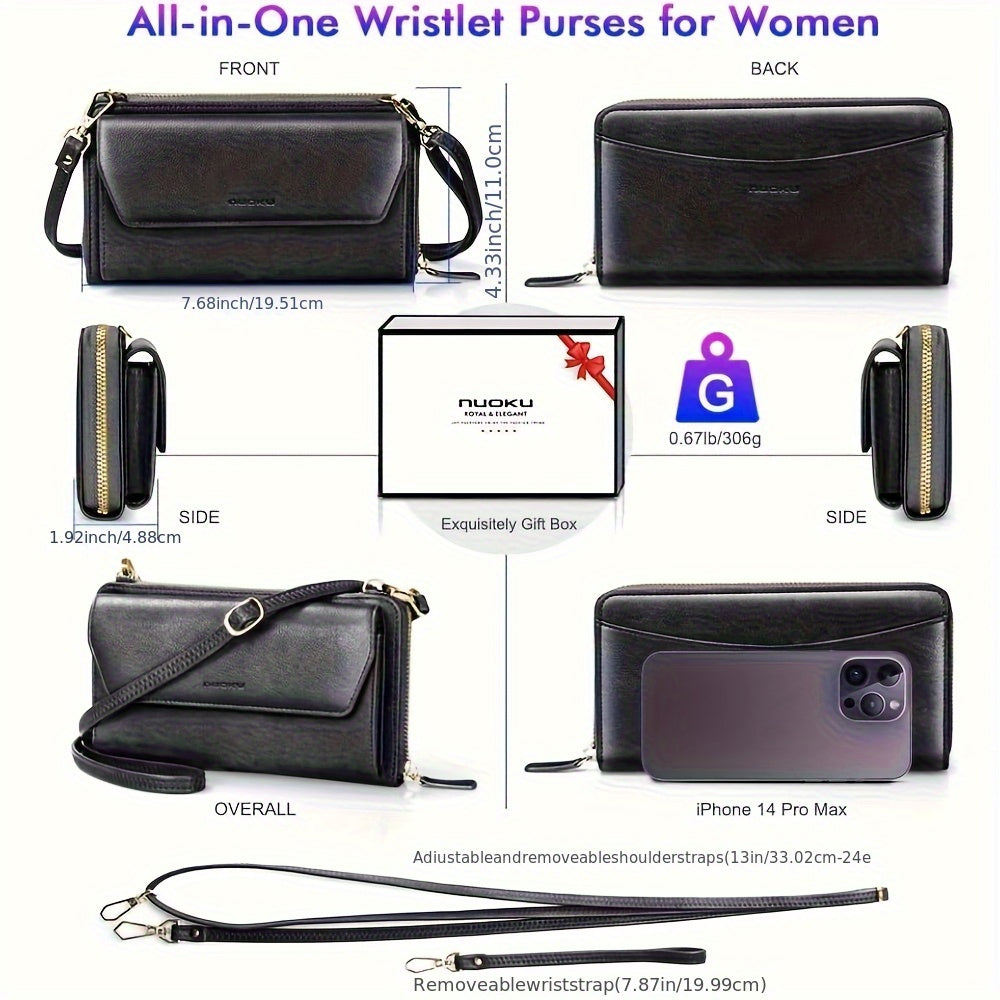 Womens RFID Wallet Purse Urban Style Zip Closure 2 Strap Lining Solid Pattern