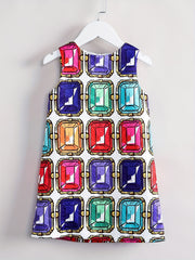Girls' Germ Print Crew Neck Midi Vest Dress