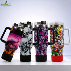 40oz Skull Print Water Bottle Insulated Leak Proof Sports Cup with Handle