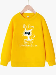 Fun Kitty Pattern Round Neck Sweatshirt For Girls