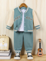 Baby Boy Print Outfit Buckle Jacket & Pants Suit Daily Wear