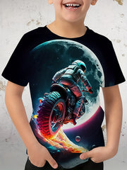 Boys' Astronaut Riding Print T Shirt Lightweight Stylish Summer Clothing