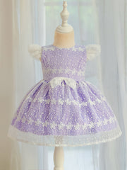 Baby Girls Bowknot Flutter Sleeve Lace Gown Dress for Party