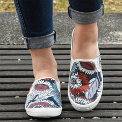 Women's Floral Print Flat Mules Closed Toe Slip On Canvas Shoes