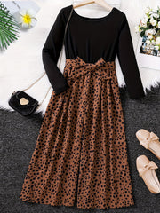 Leopard Colorblock Long Sleeve Jumpsuit for Girls