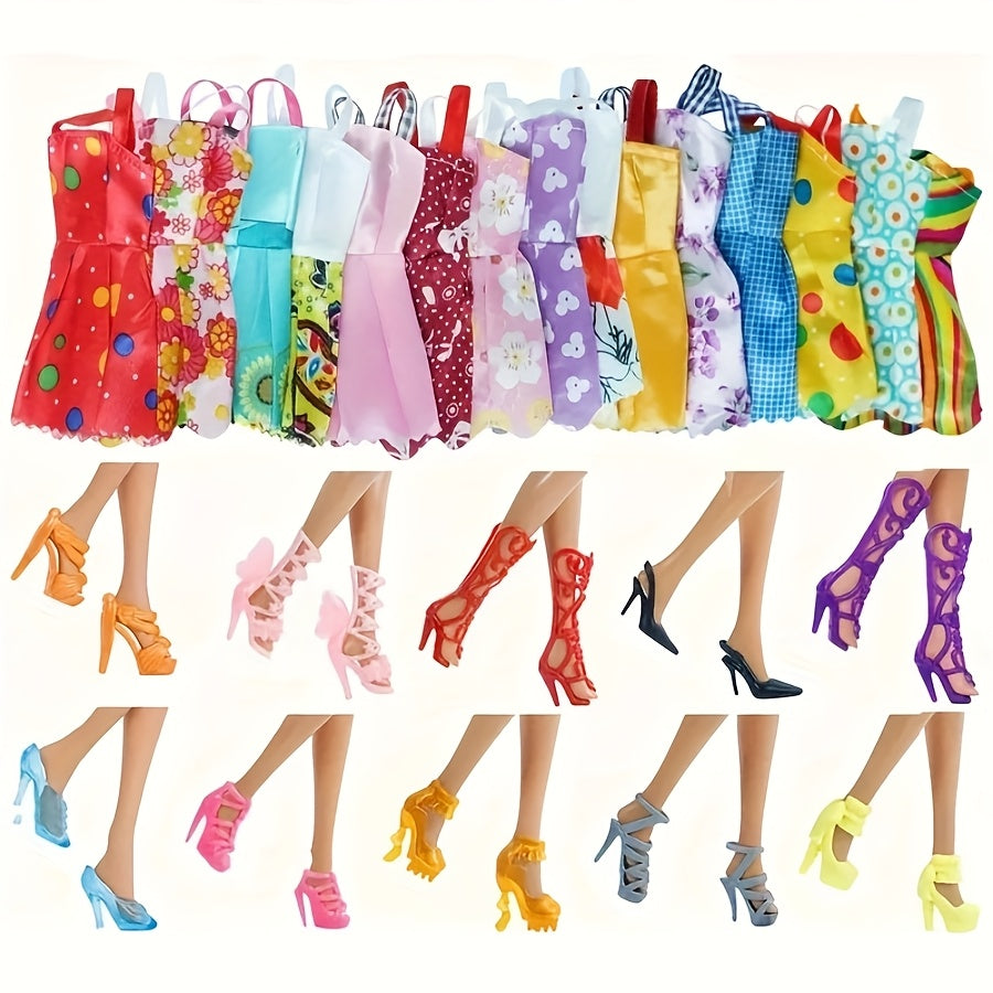 32pcs Doll Dress Up Set for Girls - Assorted Styles with Outfits, Shoes, Crowns