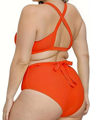 Bikini Set Solid Cross Bra & High Waisted Panty Swimsuit