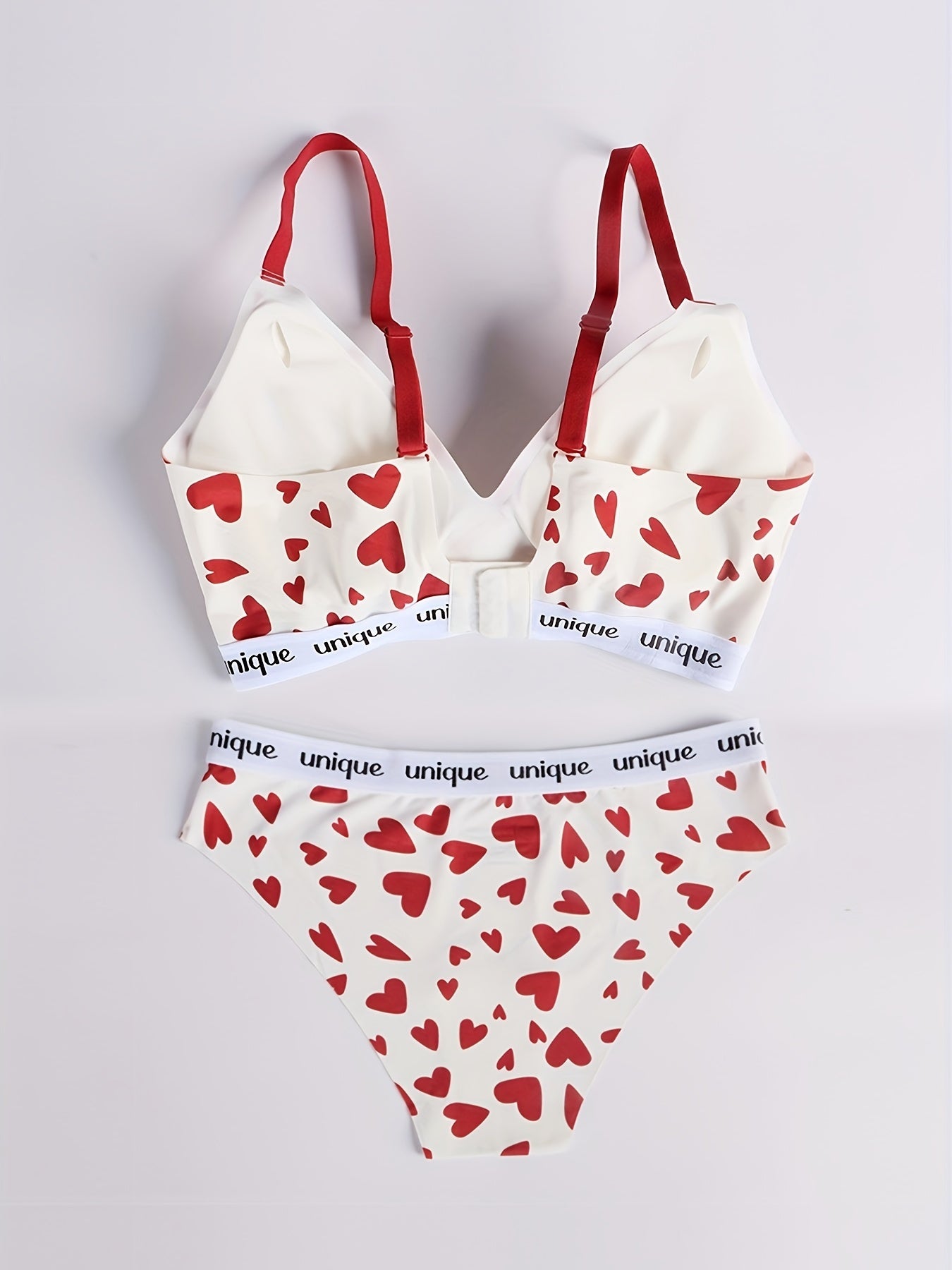 Heart Print Bra & Panties Lingerie Set Women's Underwear