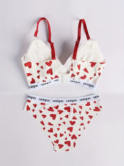Heart Print Bra & Panties Lingerie Set Women's Underwear