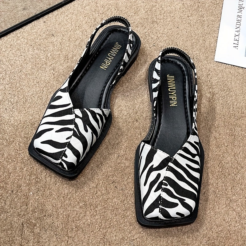 Square Toe Slingback Flat Sandals Elastic Strap Casual Shoes