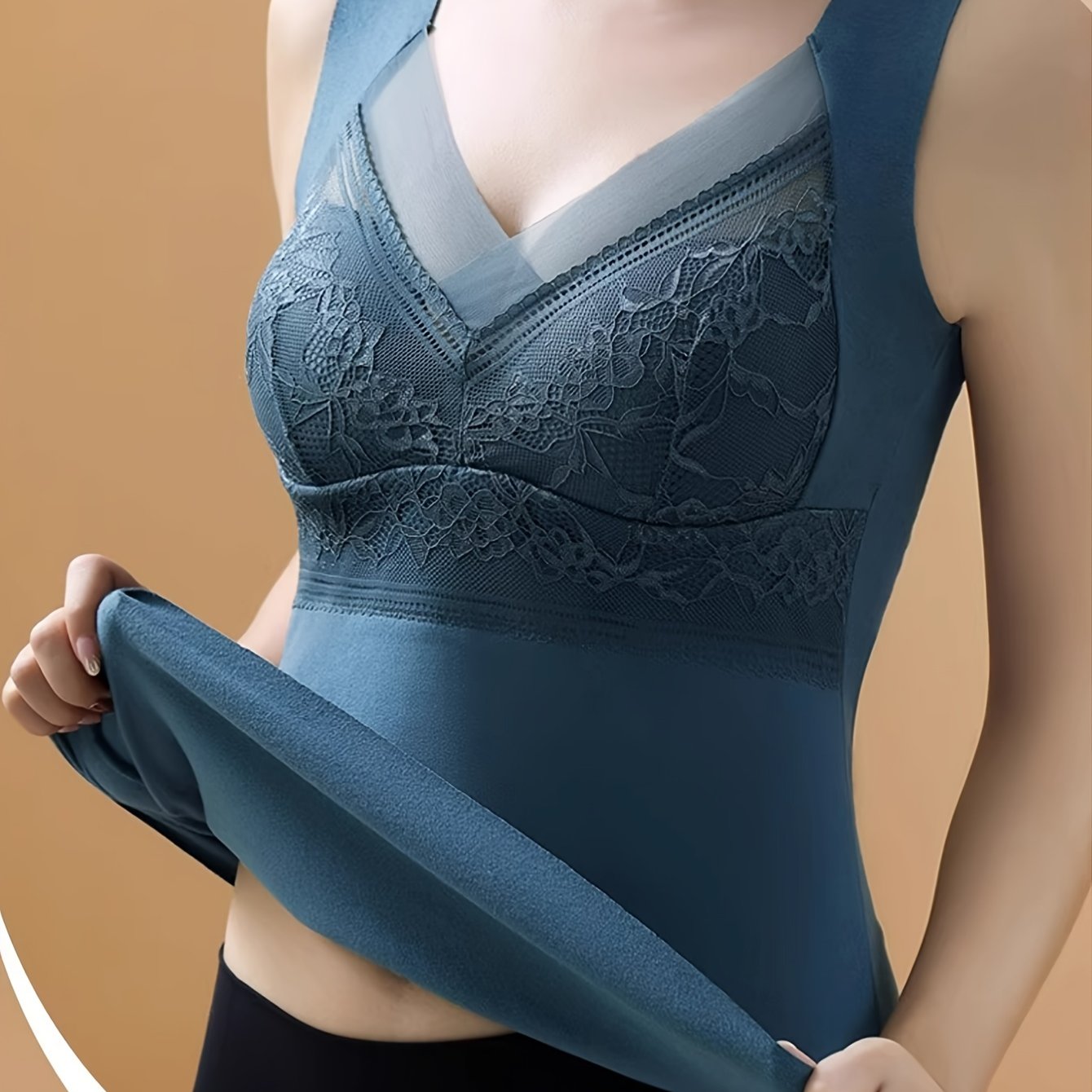 Lace Thermal Top V Neck Sleeveless Soft Comfort Women's Lingerie