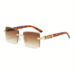 Men's Frameless Rectangular Sunglasses Retro PC Glasses