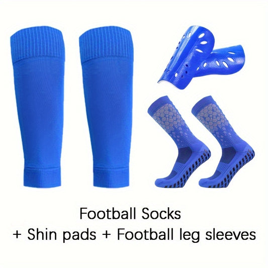 3 Pairs Set Calf Sleeves & Shine Guards & Crew Socks For Football