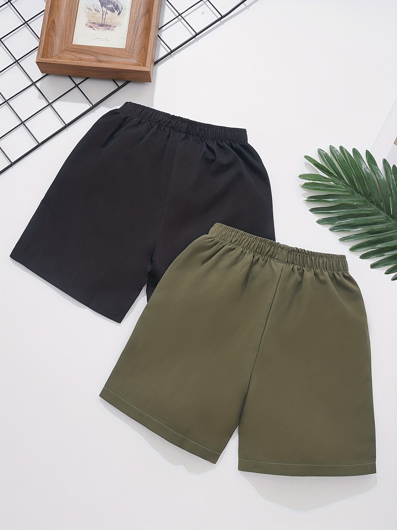 2pcs Boys Drawstring Waist Shorts Soft Comfortable Breathable Kids Clothes