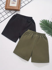 2pcs Boys Drawstring Waist Shorts Soft Comfortable Breathable Kids Clothes