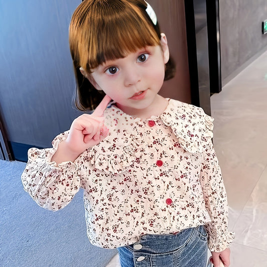 Kid Teen Girls Ruffles Floral Shirt & Button Down Collared Blouse