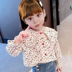 Kid Teen Girls Ruffles Floral Shirt & Button Down Collared Blouse