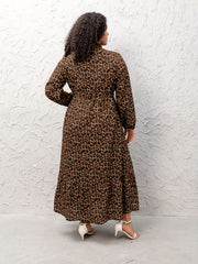 Leopard Print Long Sleeve Maxi Shirt Dress With Belt