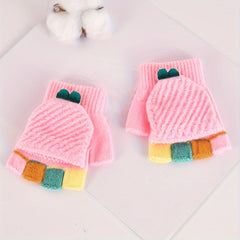 Knit Flip Open Finger Kids Gloves Warm Half Finger Boys Girl