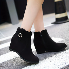 Women's Wedge Ankle Boots Height Increasing Side Zipper Shoes