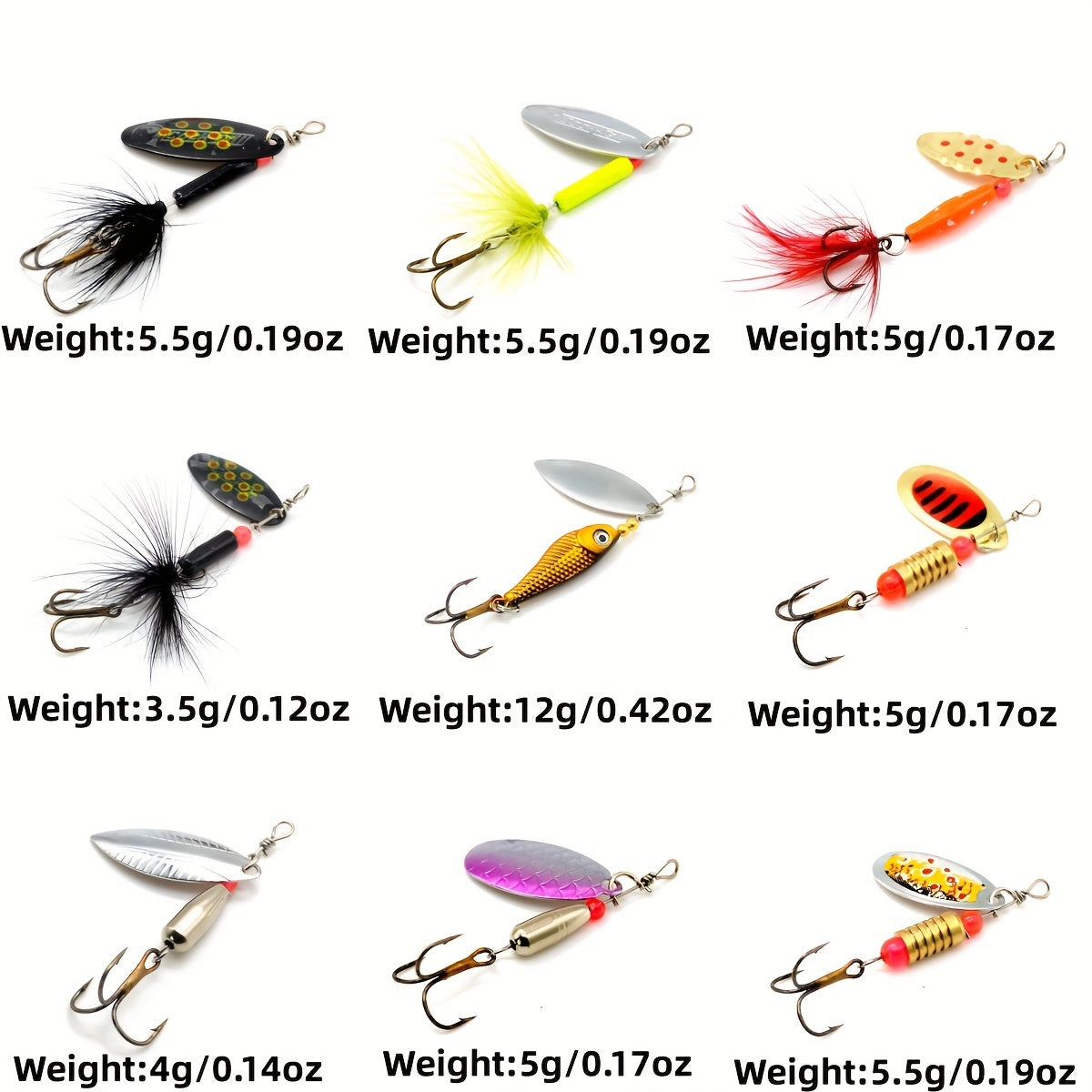16pcs Spinner Baits Kit for Bass Trout Walleye Salmon Fishing