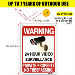 4pcs No Trespassing Signs Private Metal 24 Hour Video Surveillance Signs