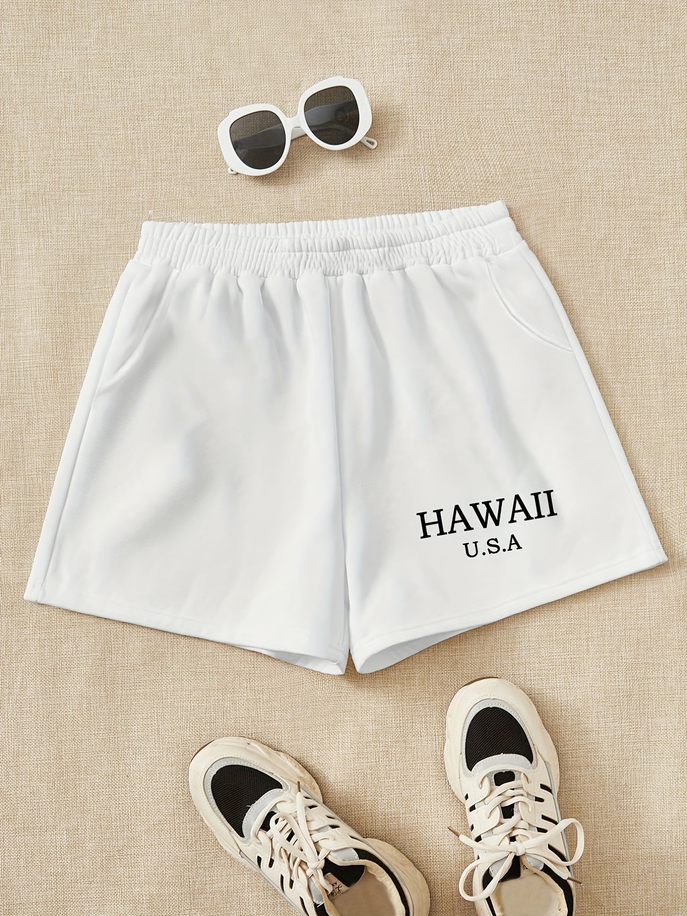 Girls Hawaii Print Sweat Shorts Elastic Waist Sports Leisure Kids Summer Clothes