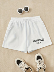 Girls Hawaii Print Sweat Shorts Elastic Waist Sports Leisure Kids Summer Clothes