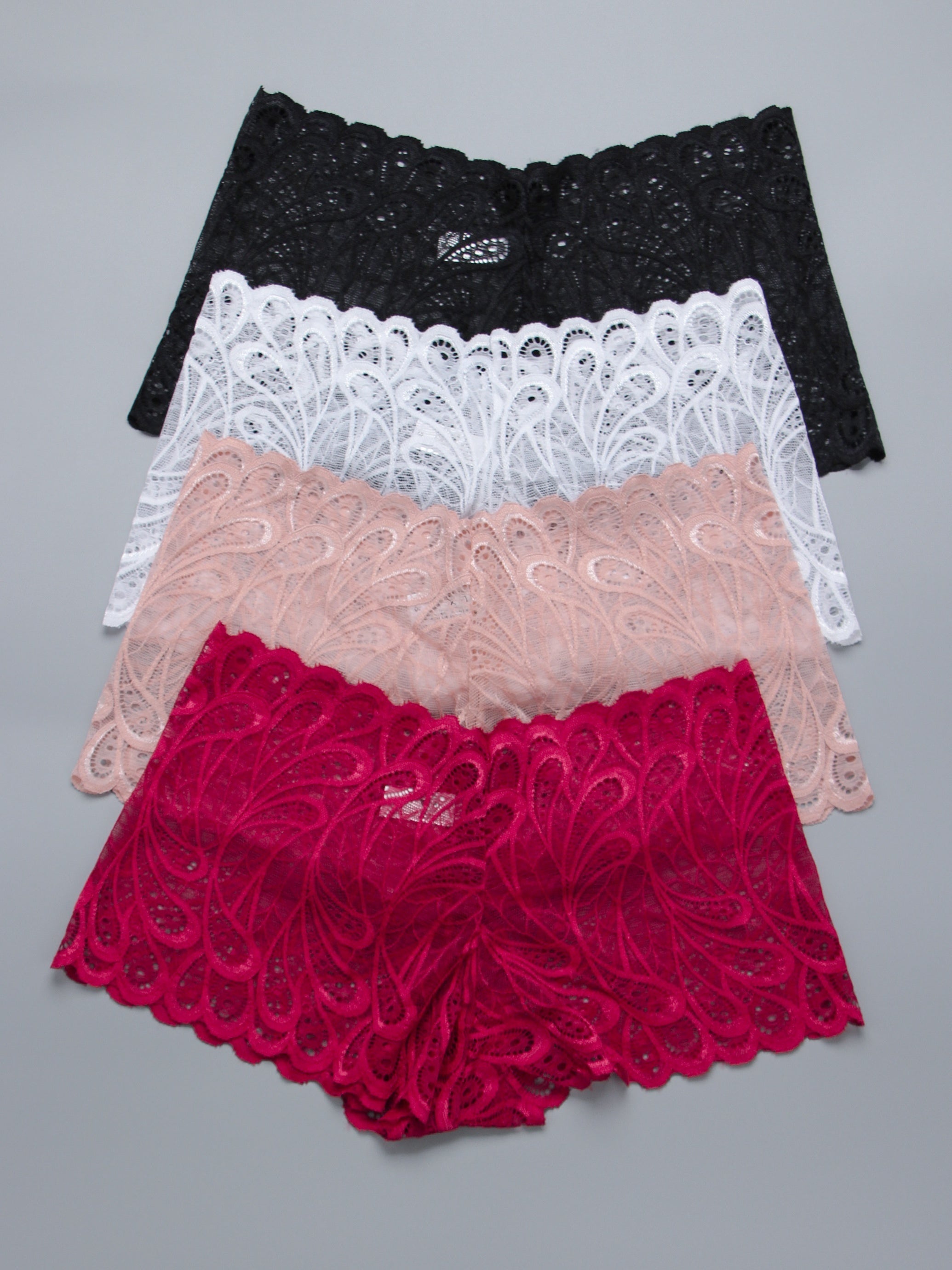 4pcs Floral Lace Boyshort Panties Soft & Comfortable Women's Lingerie