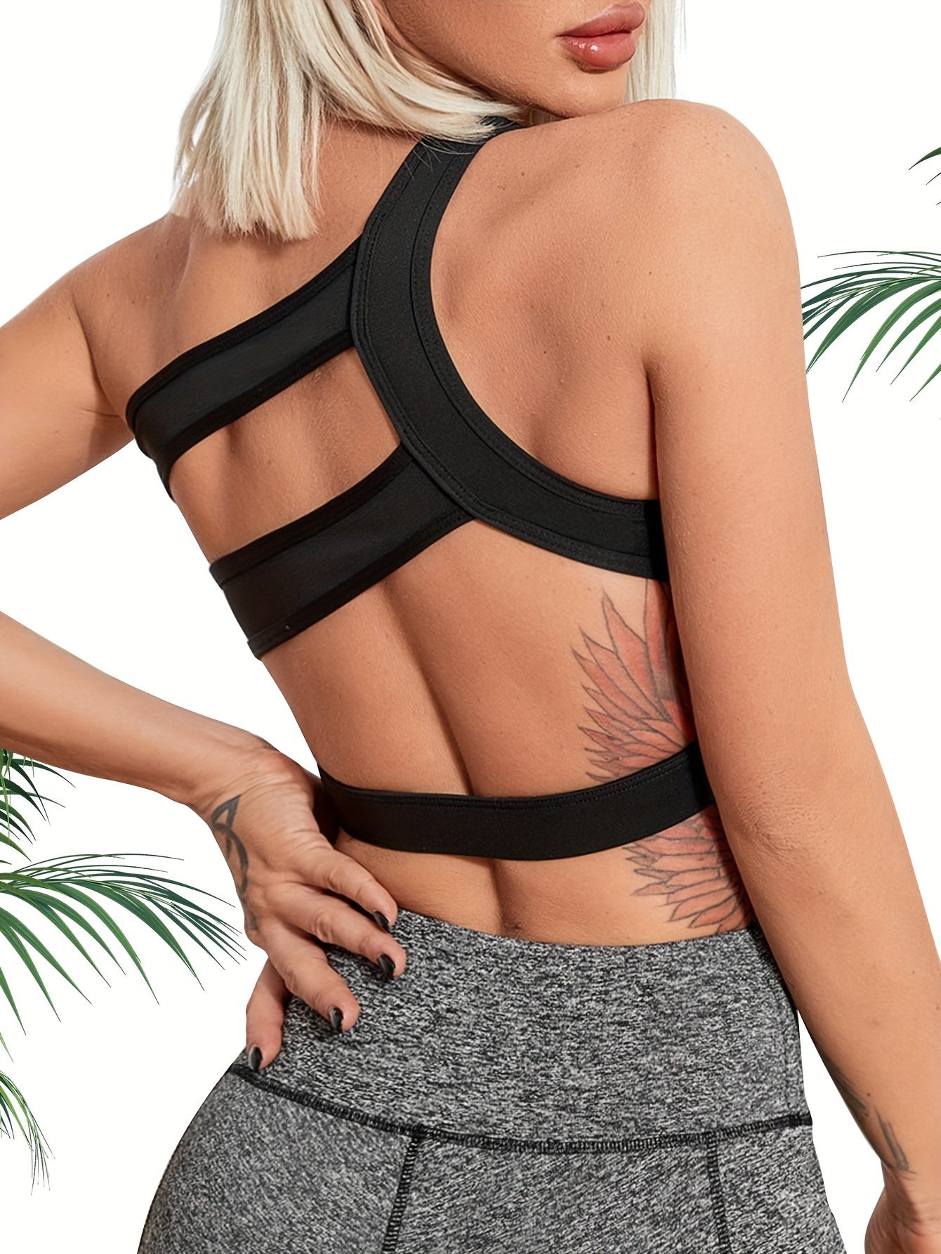 One Shoulder Sports Bra Backless Yoga Fitness Bra