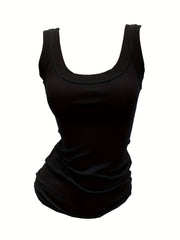 Ribbed Tank Top Scoop Neck Sleeveless Casual Summer Top