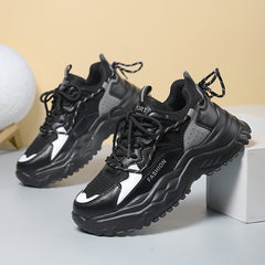 Women's Chunky Sneakers Block Faux Leather Casual Heighten Running Shoes