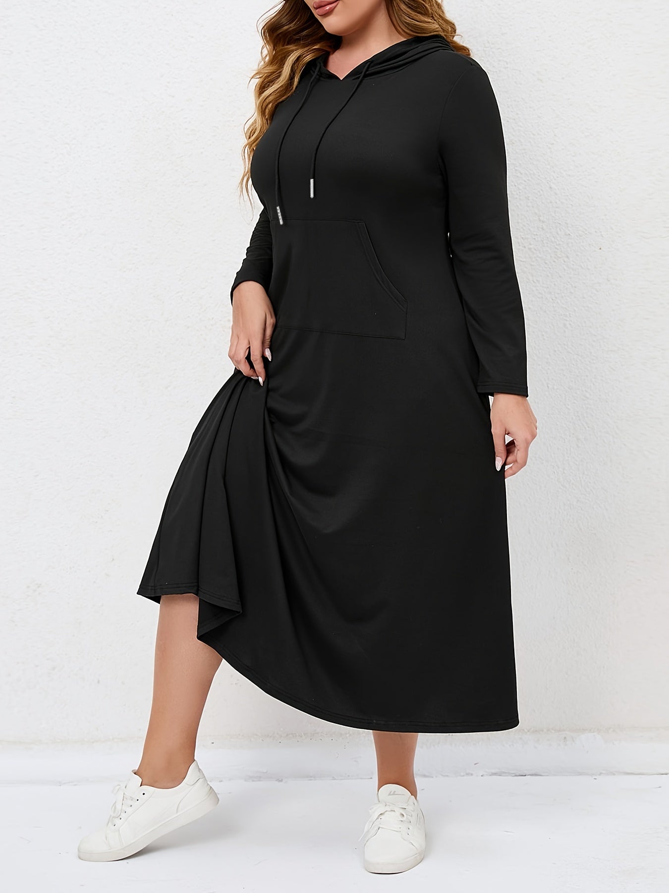 Solid Hooded Drawstring Maxi Dress