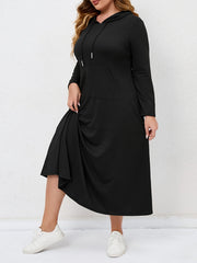 Solid Hooded Drawstring Maxi Dress