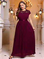 Contrast Lace Cap Sleeve Bridesmaid Dress
