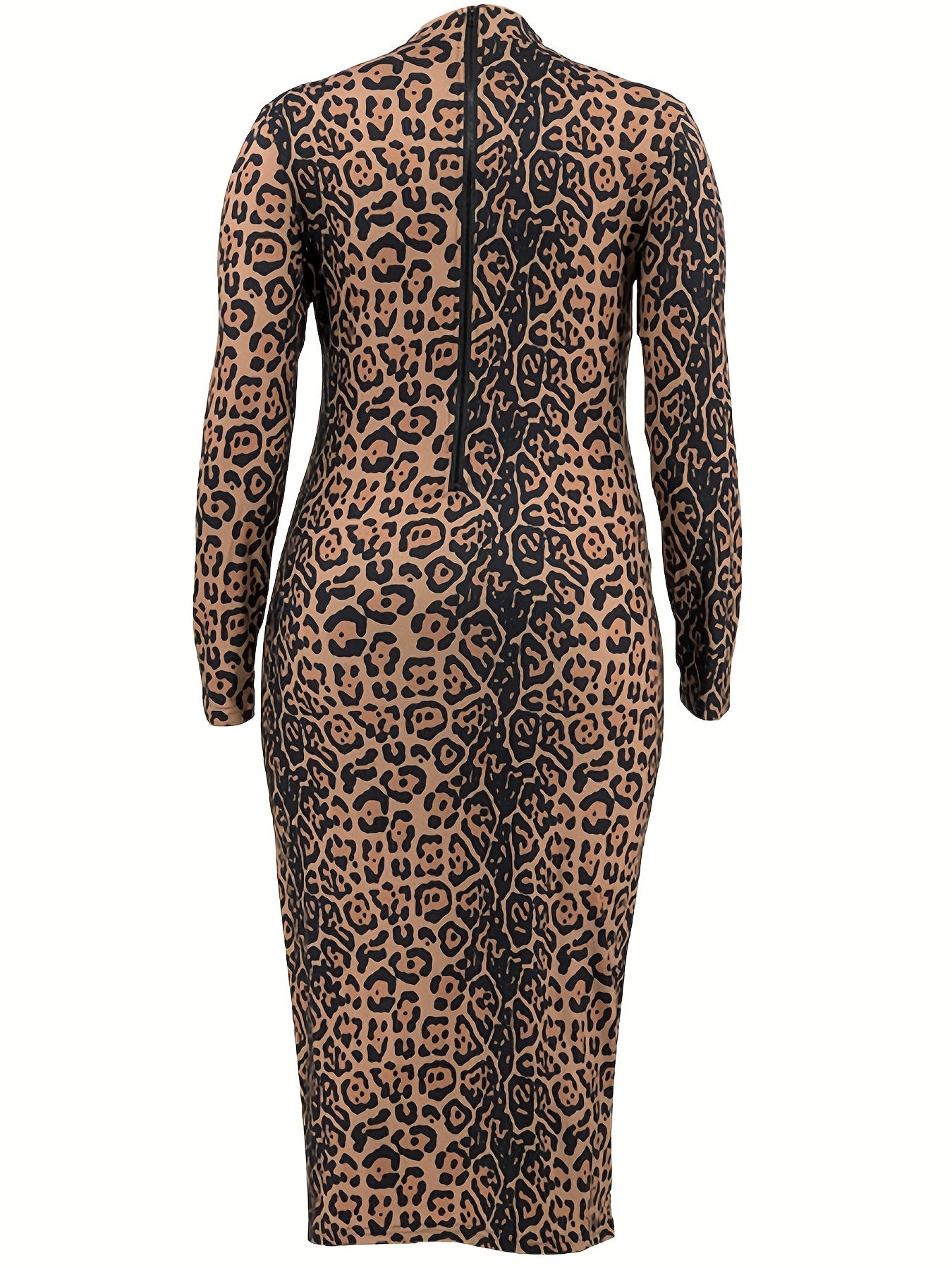 Women's Plus Leopard Print Long Sleeve Mock Neck Maxi Dress