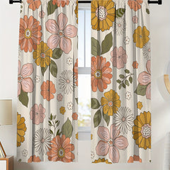 2pcs Romantic Flower Curtain Rod Pocket Window Curtains