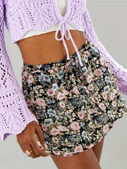 Boho Shorts Women's Plus Allover Floral Print Elastic High Rise Shorts
