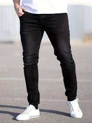 Light Wash Cotton Slim Fit Jeans Men's Casual Street Style