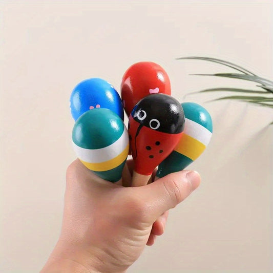 5pcs Cartoon Print Maracas & Sand Hammer Musical Instrument Rattle Shaker Toy