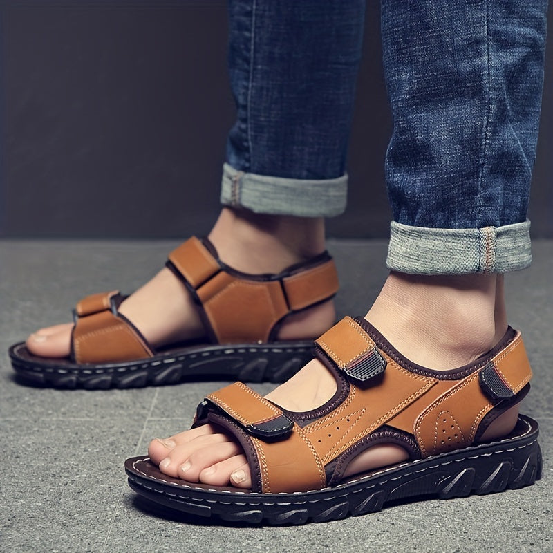 Men's Open Toe Hook And Loop Sandals Non Slip Comfortable Beach Shoes