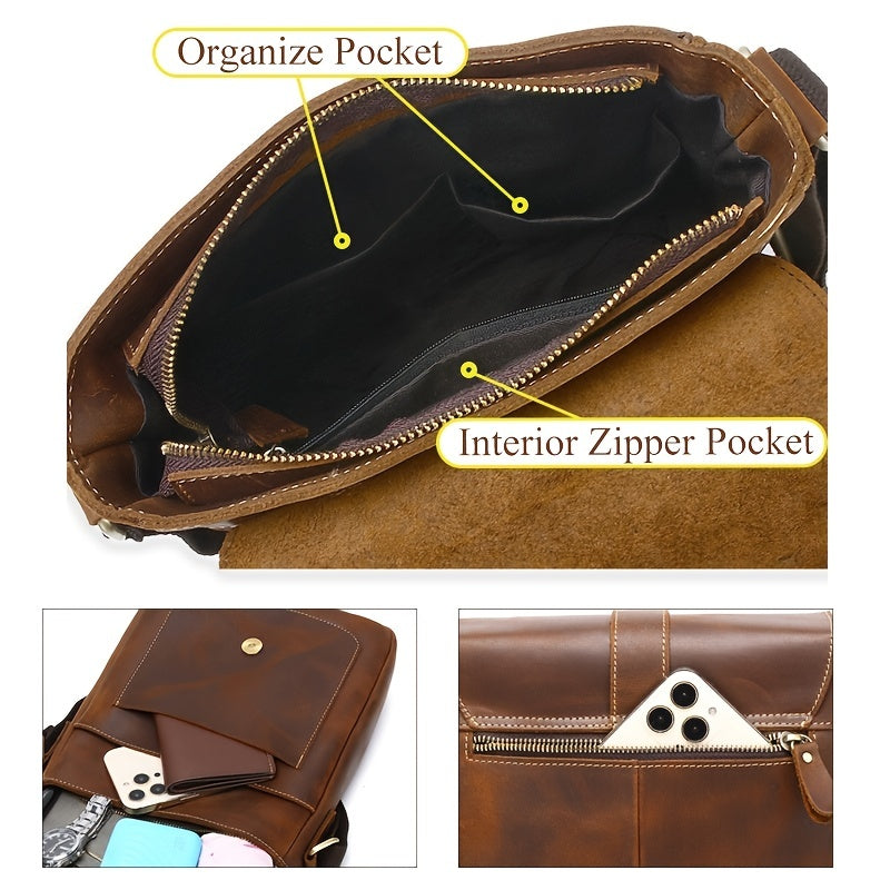 Retro Style Leather Men's Crossbody Bag