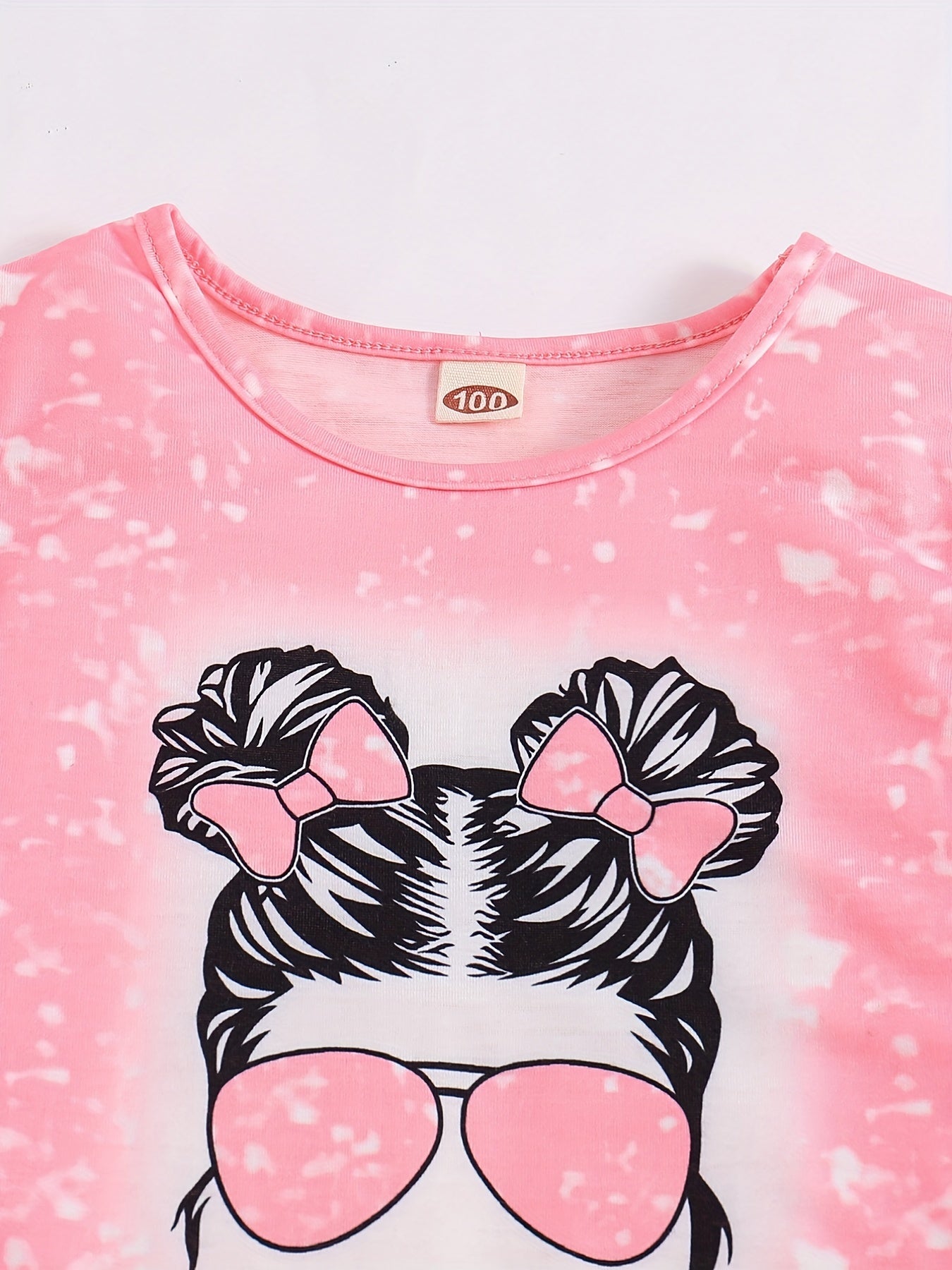 2pcs Toddler Girls Tie Dye Bow Figure Graphic T Shirts & Shorts Set