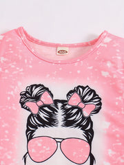 2pcs Toddler Girls Tie Dye Bow Figure Graphic T Shirts & Shorts Set